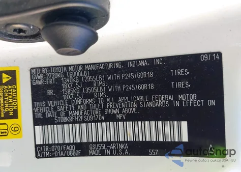 2015 Toyota Highlander Le Plus V6 from USA, damaged, VIN 5TDBKRFH2FS091704